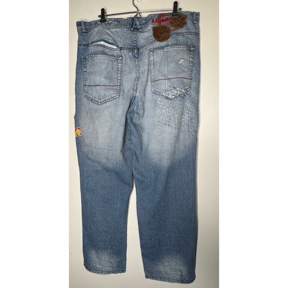 Akademiks Y2K Size 40 Baggy Light Washed Blue Denim Jeans 2000s Embroidered VTG - Picture 2 of 11